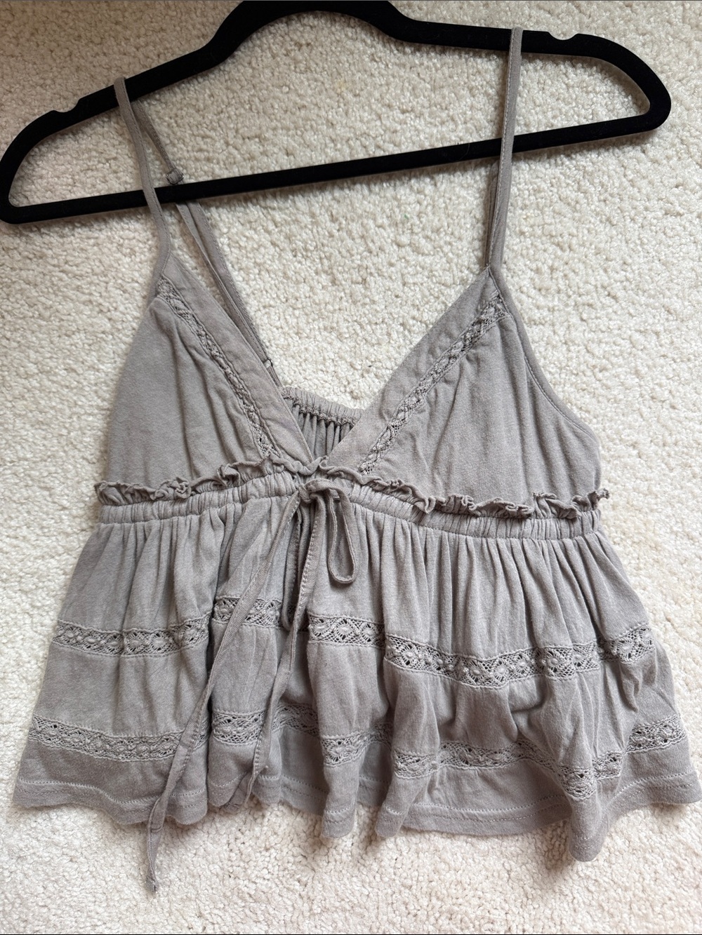 Urban Outfitters Taupe Grey Lace-Trim Tie-Front Camisole